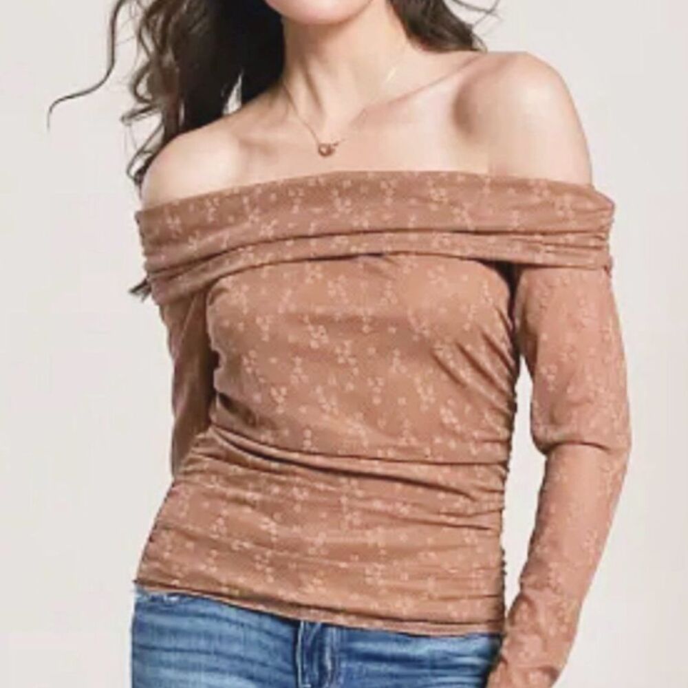 NWT Good Luck Gem Brown Off Shoulder Lace Knit Top Size Large Fits Medium